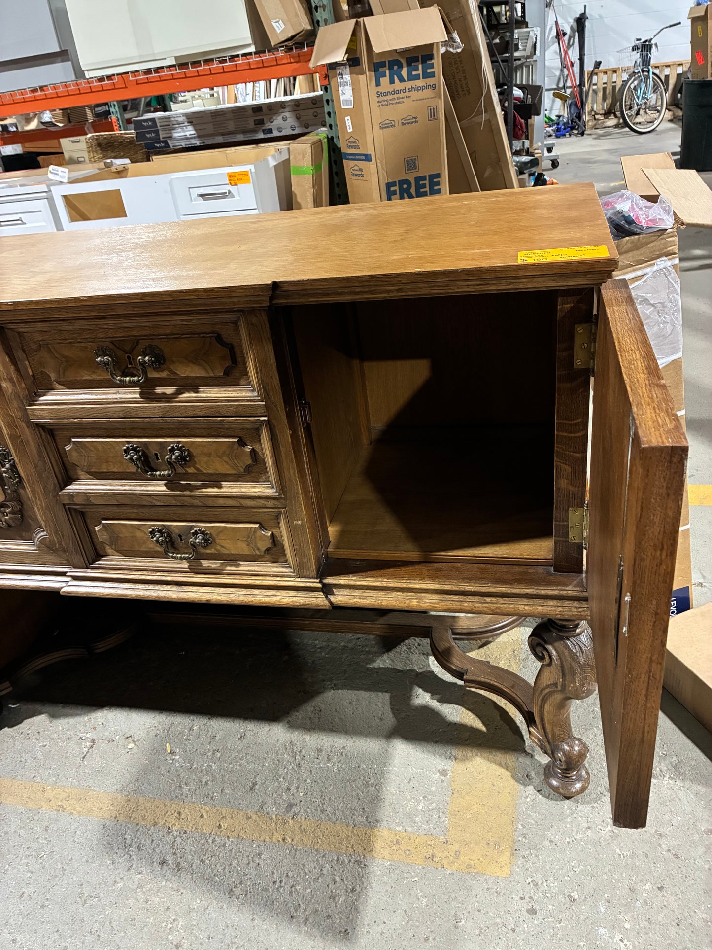 Vintage Ornate Walnut Buffet Cabinet