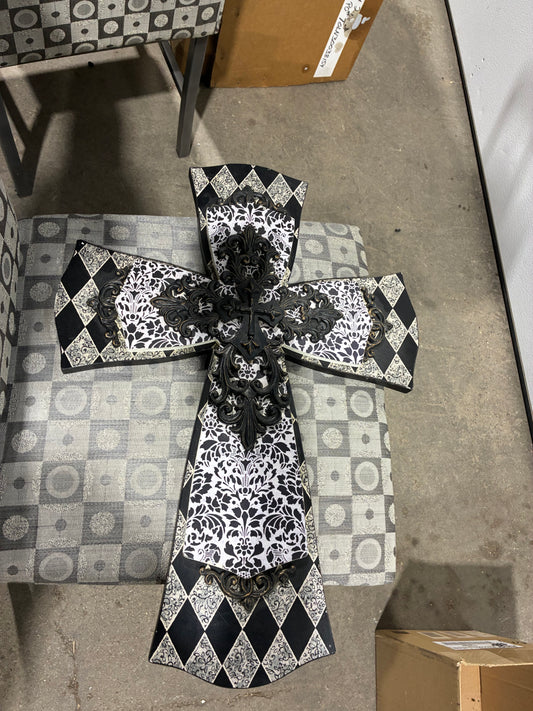 Decorative Black & White Ornate Wall Cross