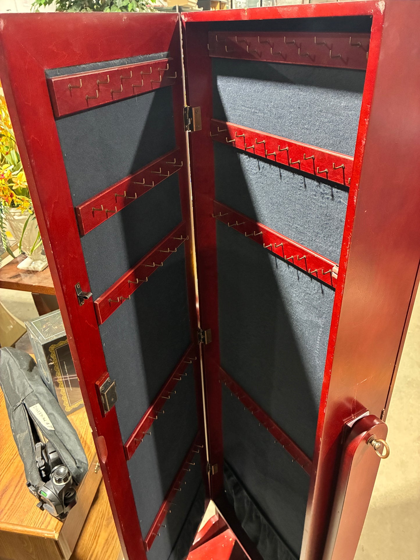 Locking Cherry Finish Jewelry Armoire with Mirror
