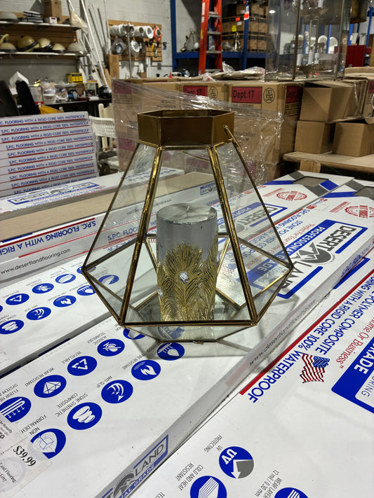 Pier 1 Geometric Glass Lantern with Decorative Candle