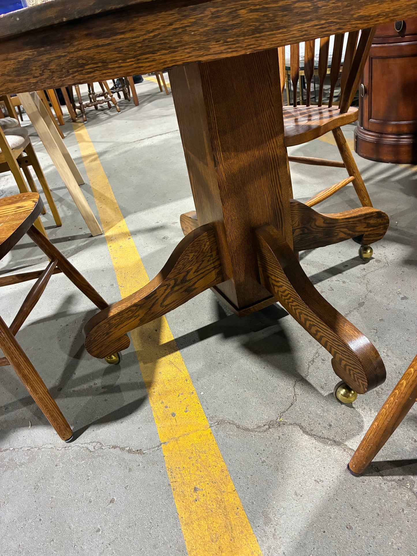 Oak Pedestal Dining Table Set with 3 Chairs