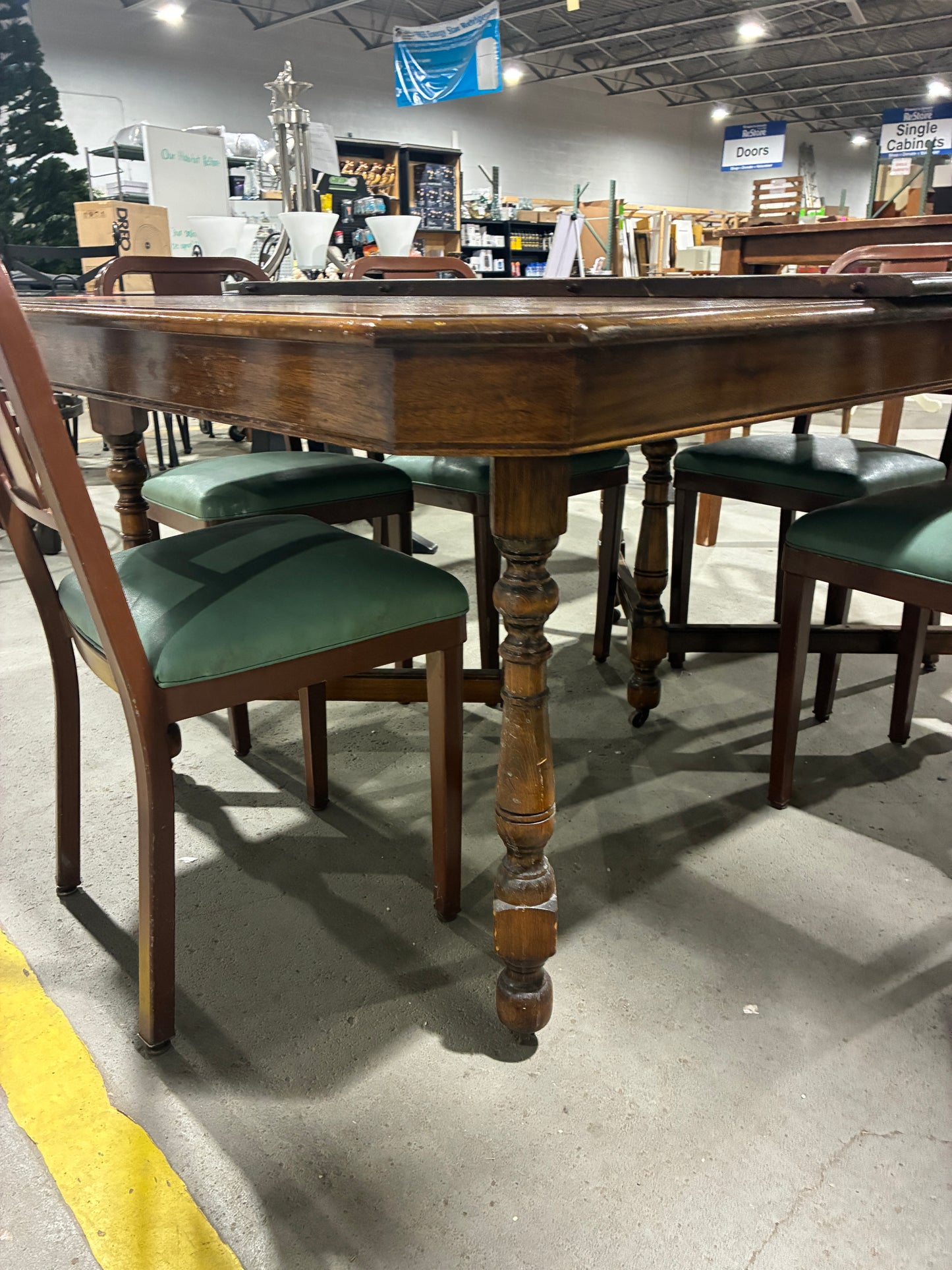 Vintage Wood Dining Table with Metal Frame Chairs