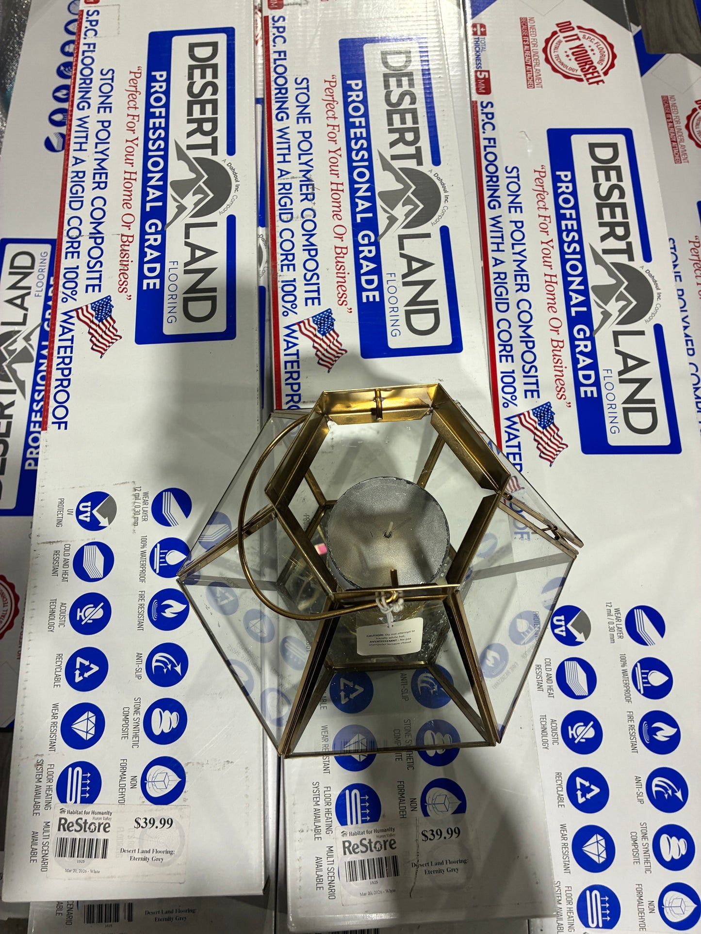 Pier 1 Geometric Glass Lantern with Decorative Candle