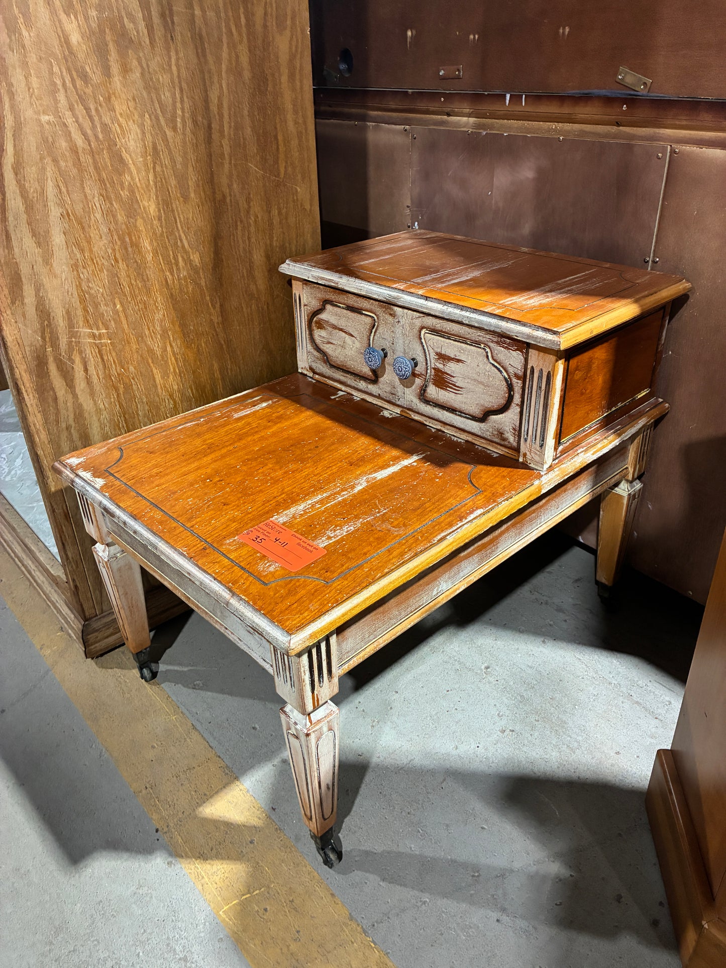 Vintage Rolling Accent Table with Drawer