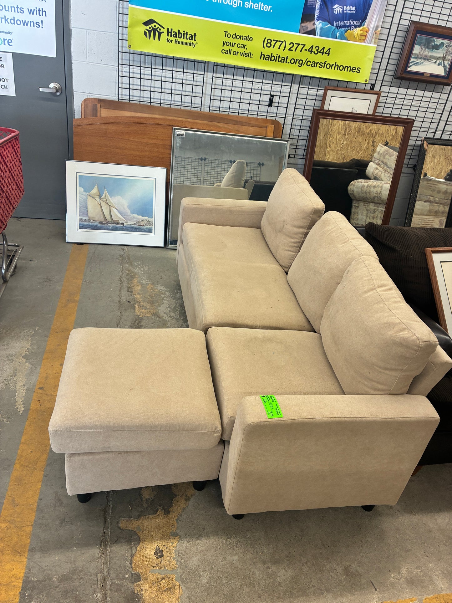 Contemporary Beige Sofa with Ottoman