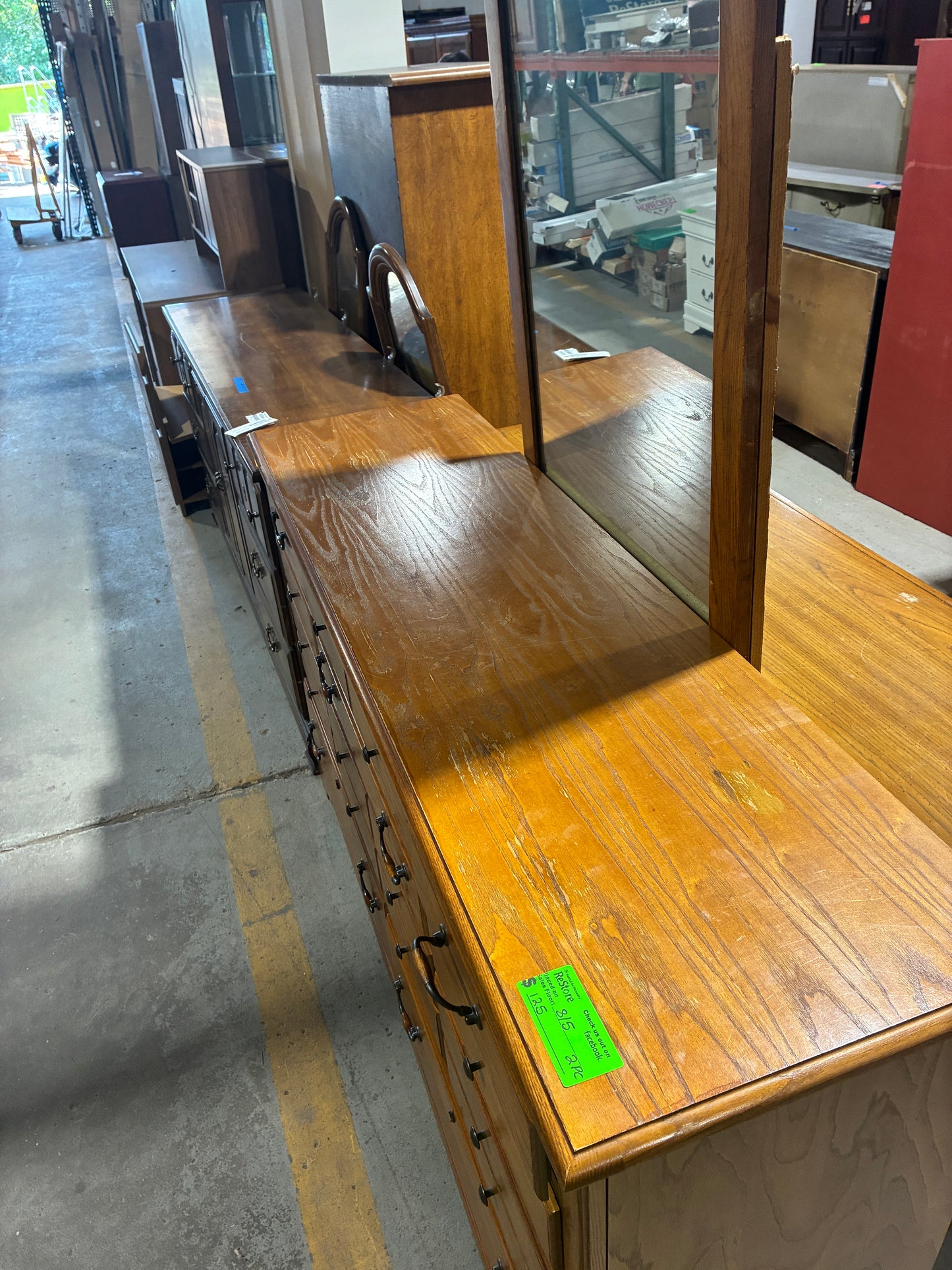 Solid Oak Dresser with Framed Mirror