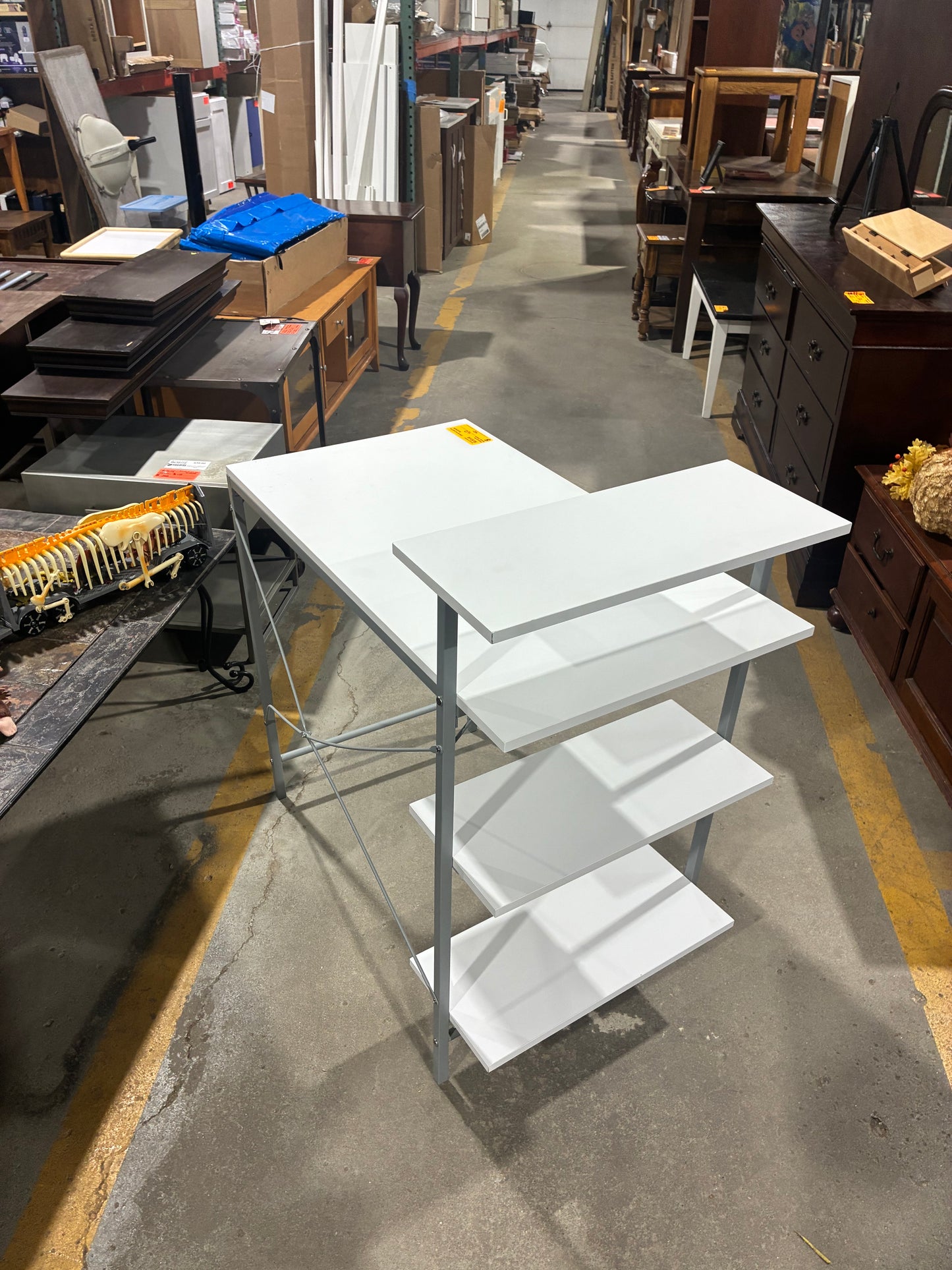 Modern White Computer Desk with Storage Shelves