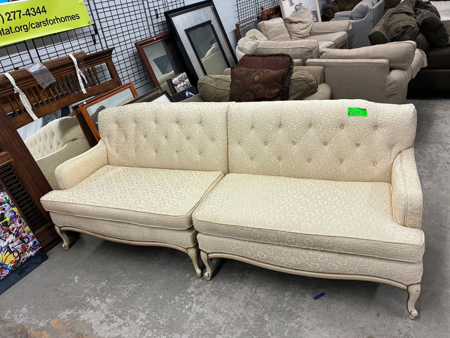 Vintage Cream Tufted Sectional Sofa