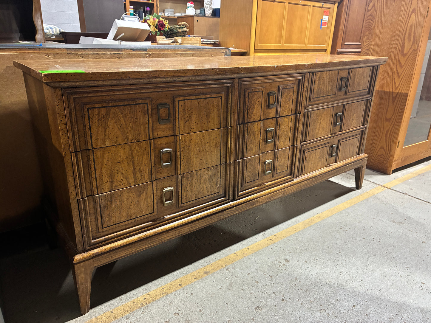 Vintage Wood Nine-Drawer Dresser