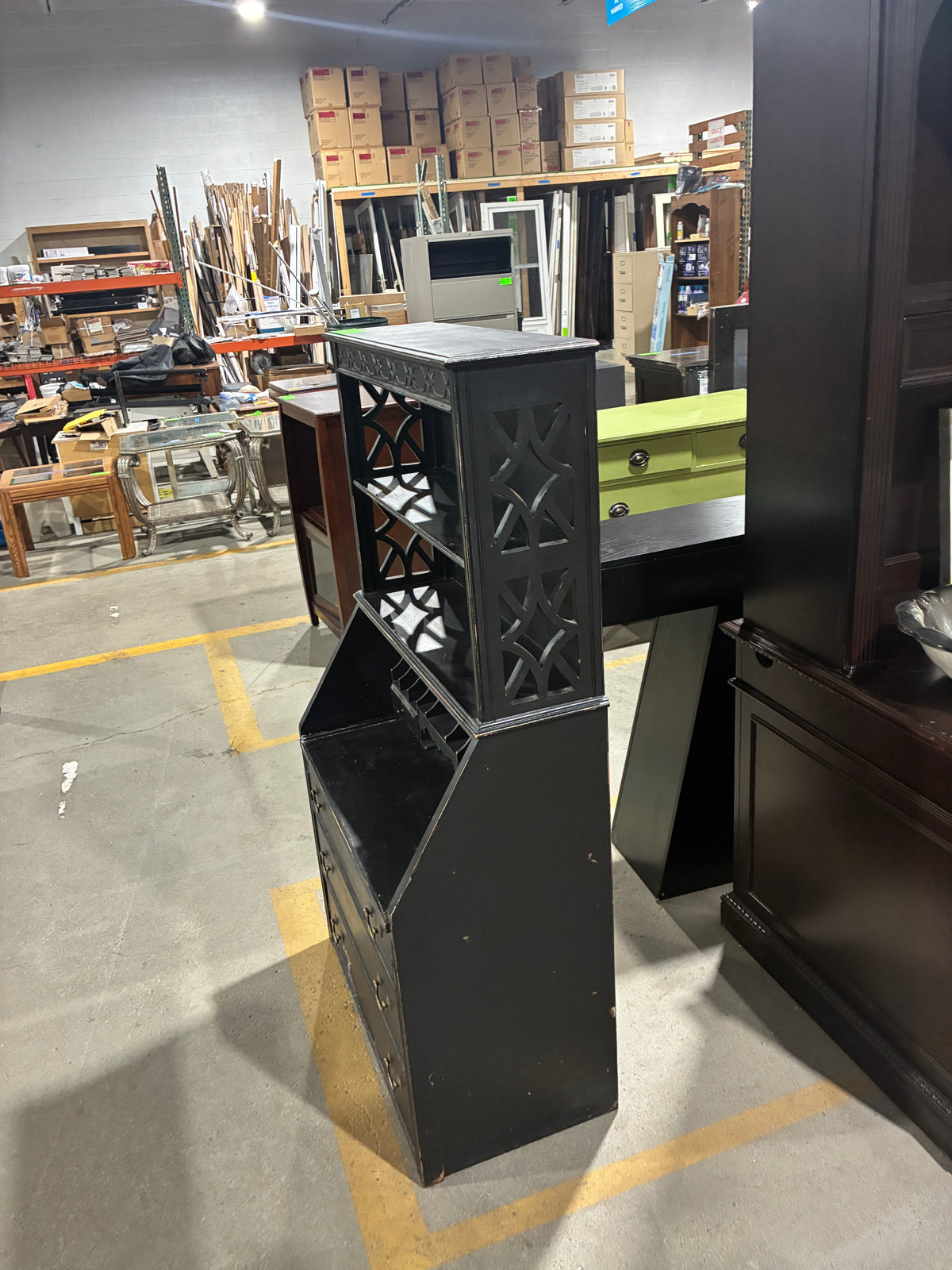 Black Secretary Desk with Open Display Shelves