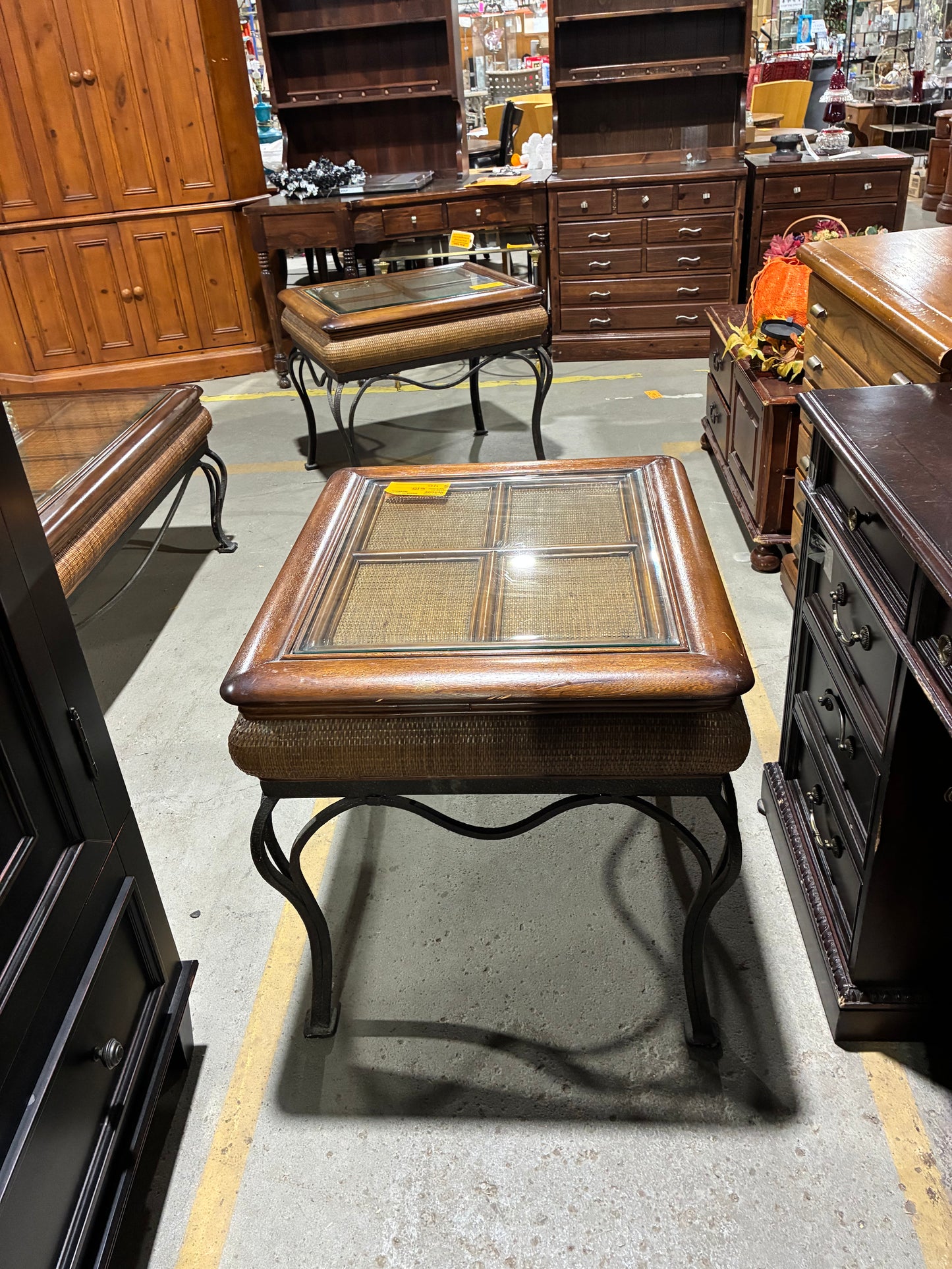 Tropical Rattan & Glass Top Accent Table with Storage Drawer #2