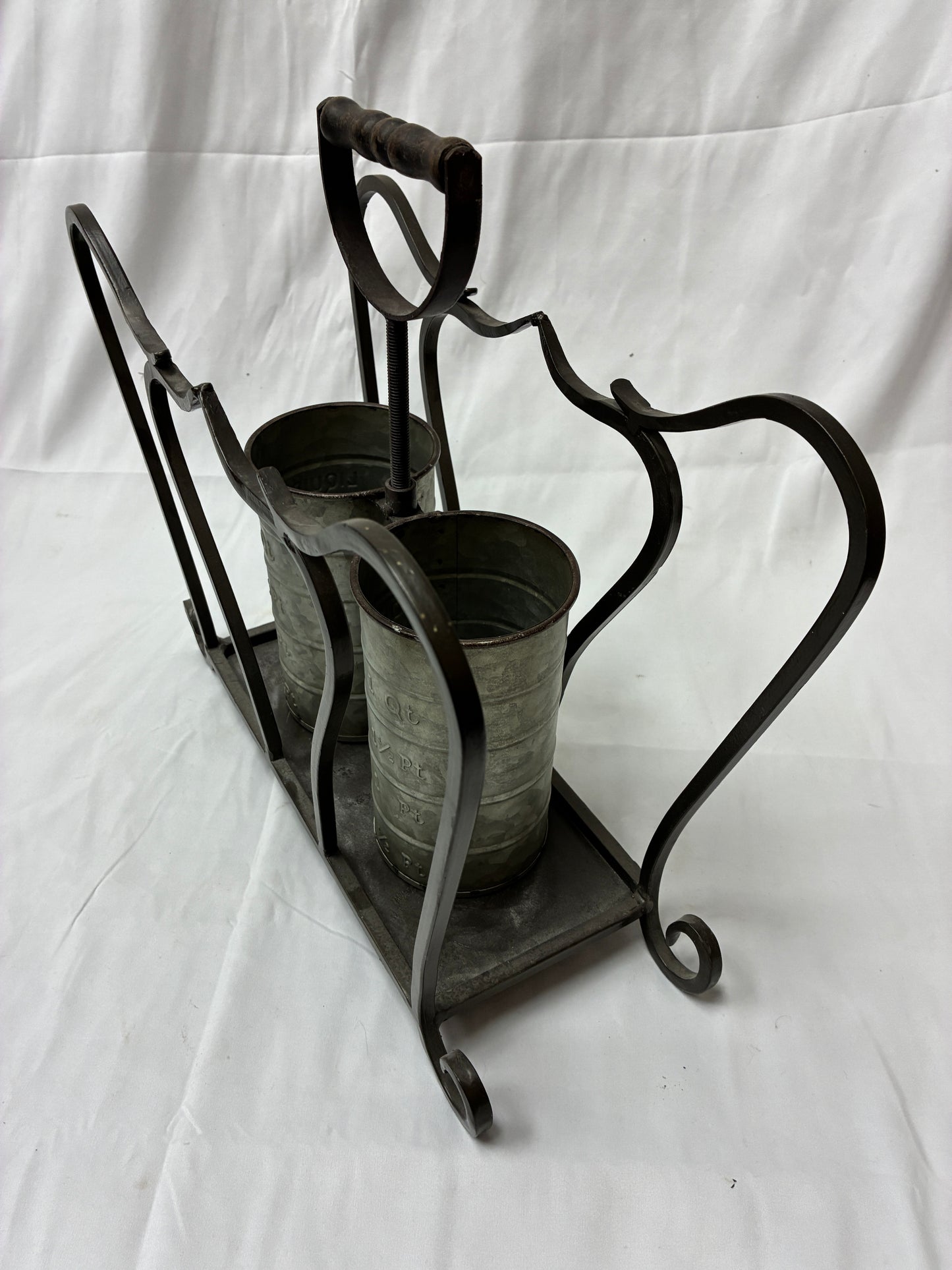 Decorative Metal Utensil Holder with Dual Galvanized Measuring Buckets