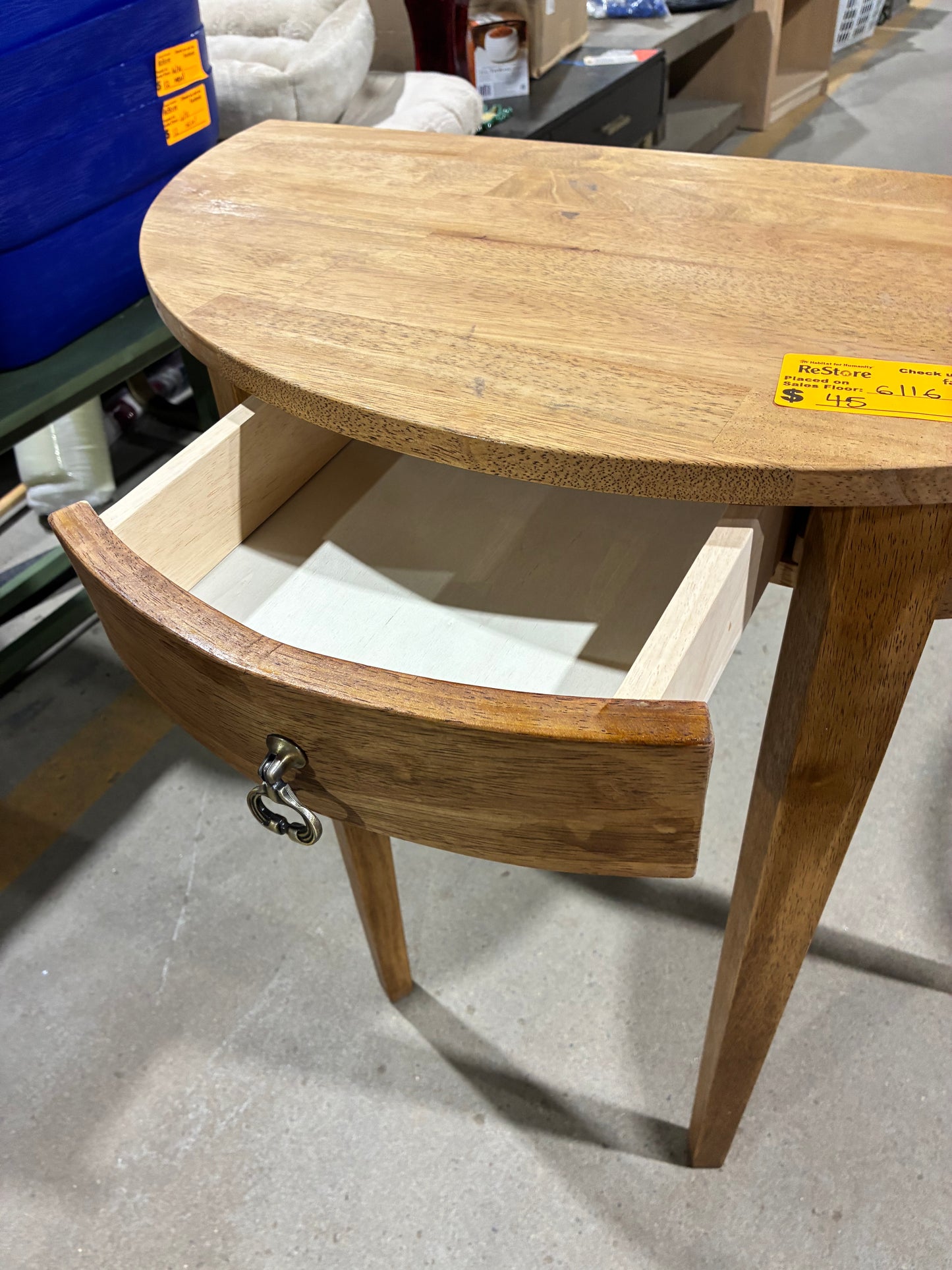 Light Oak Half-Moon Accent Table with Drawer
