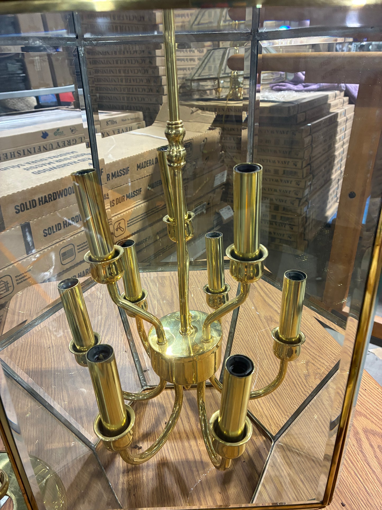 Brass and Glass 8-Light Lantern Chandelier