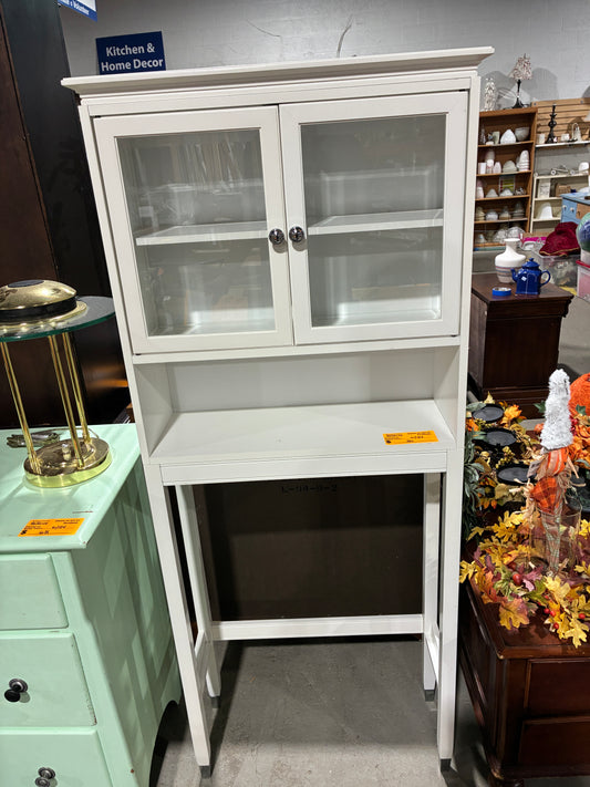 White Glass-Door Storage Cabinet with Open Shelf