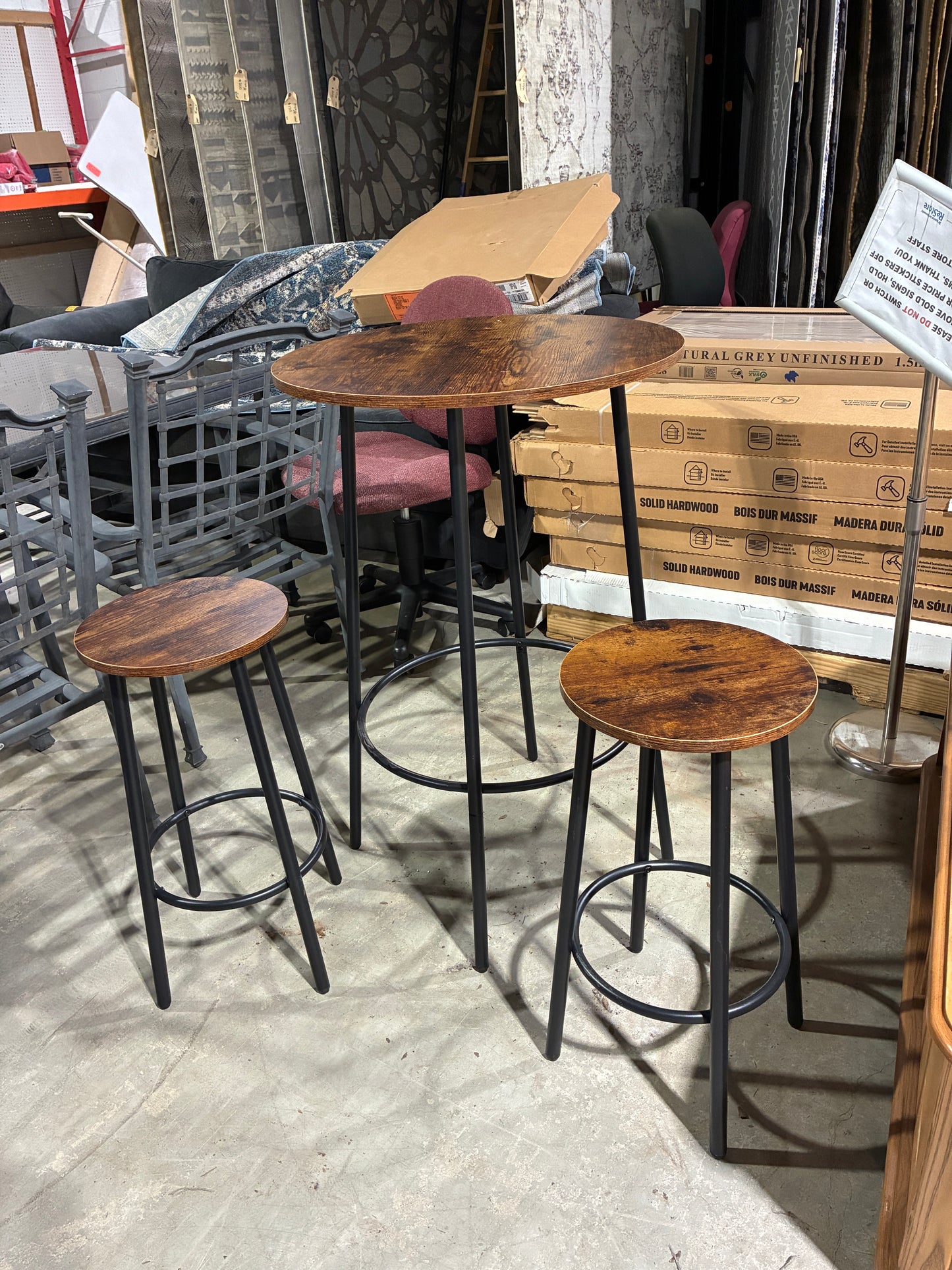Rustic Pub Table Set with 2 Stools