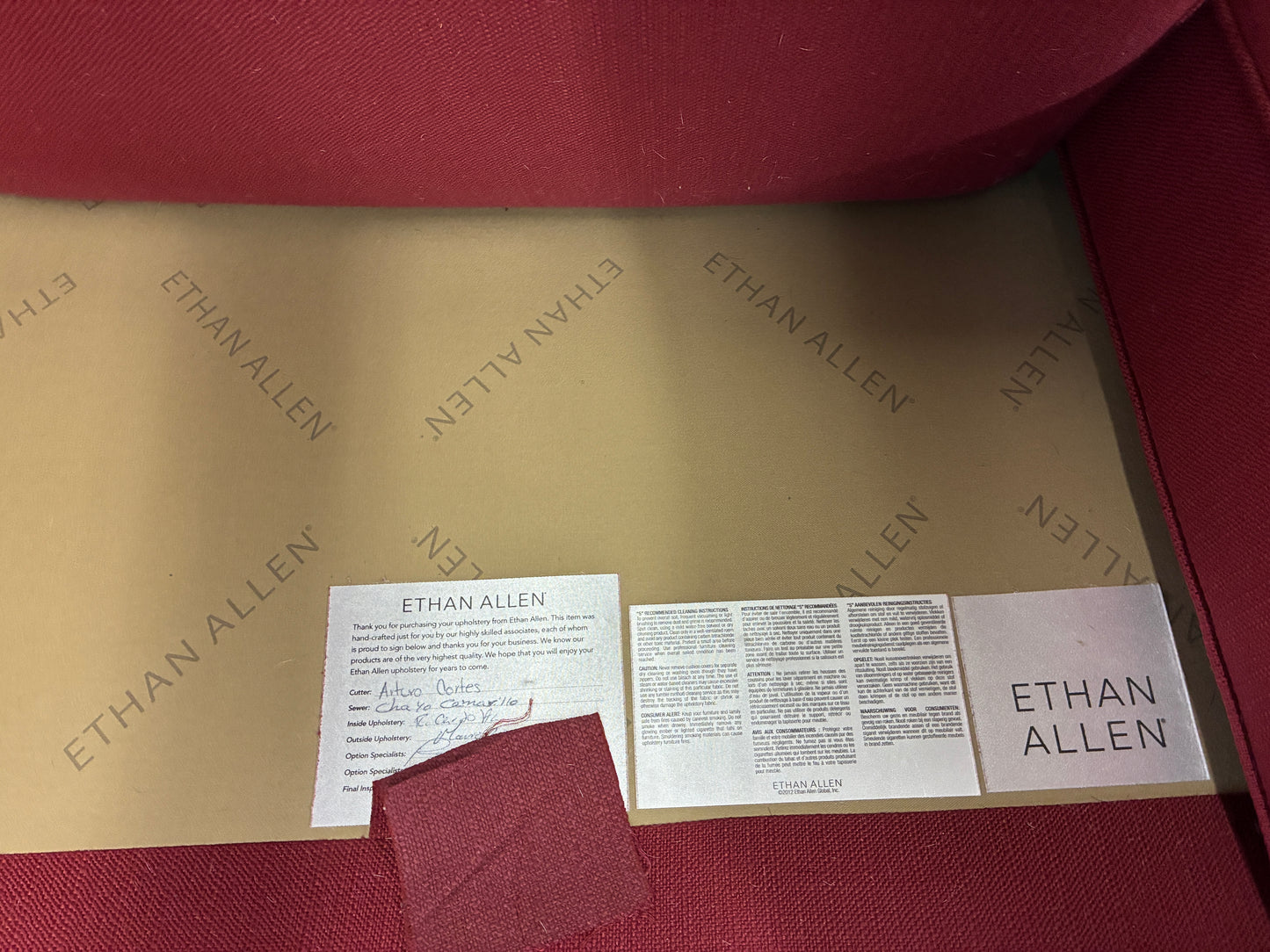 Ethan Allen Red Upholstered Sofa