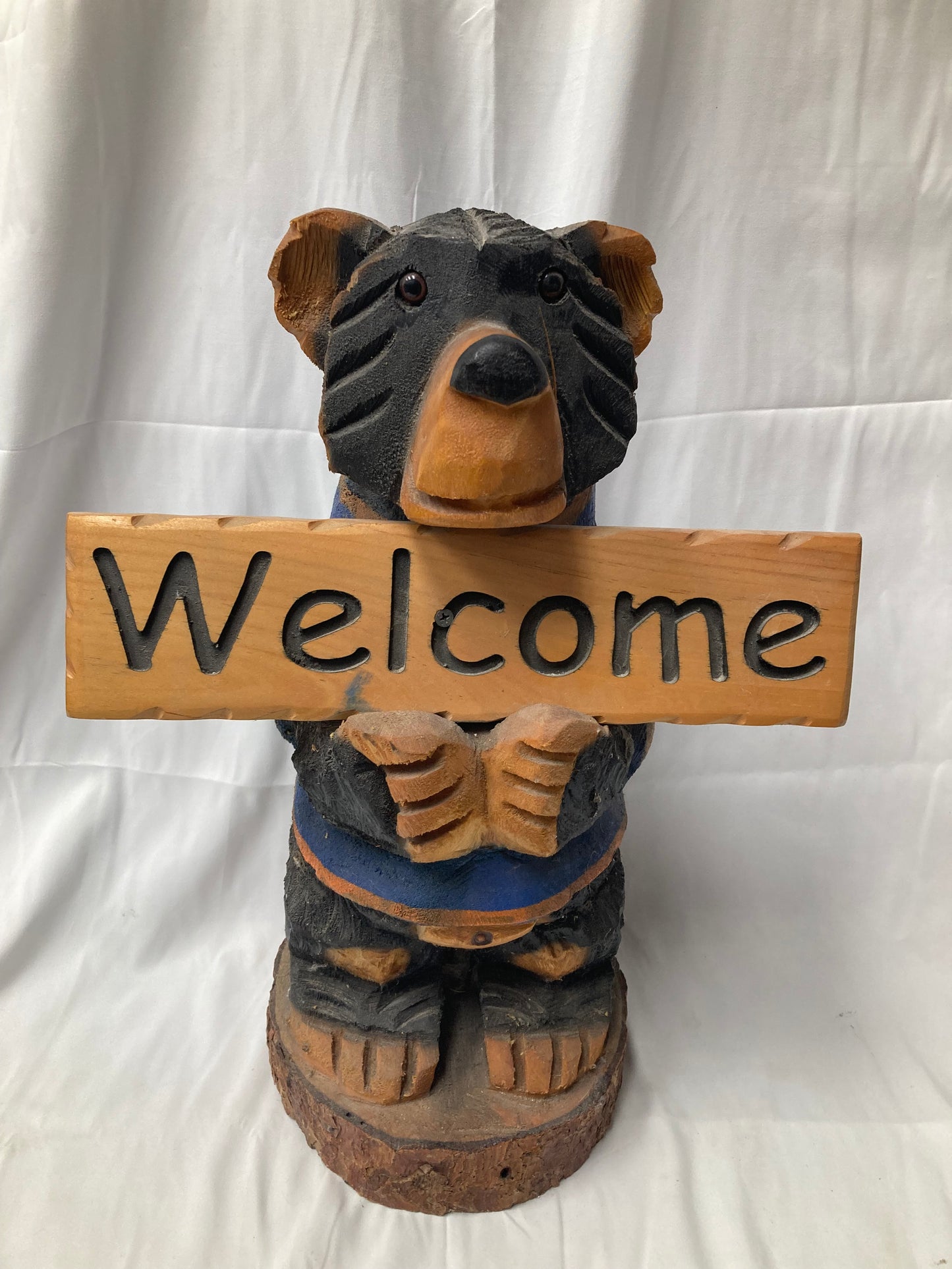Hand-Carved Wooden Bear "Welcome" Sign