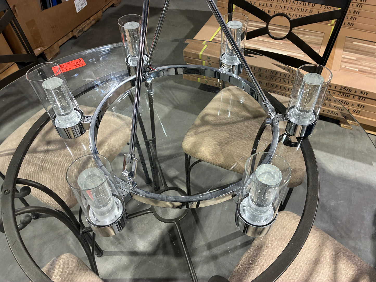 Heavy Modern Chrome 6 Light Chandelier with Glass Shades
