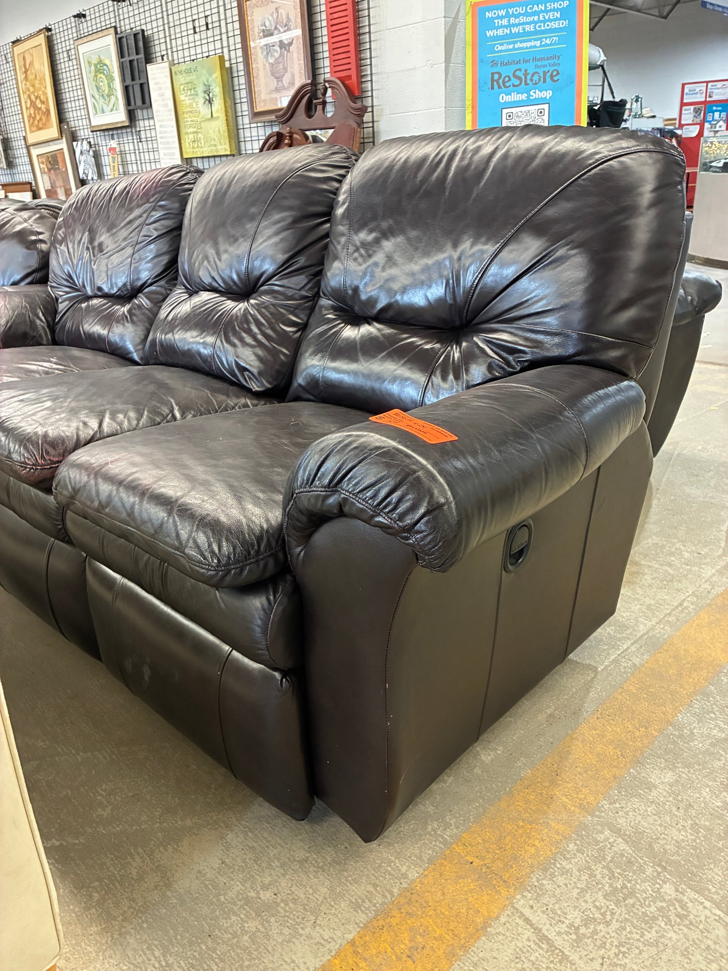 Dark Brown Reclining Sofa with Dual End Recliners