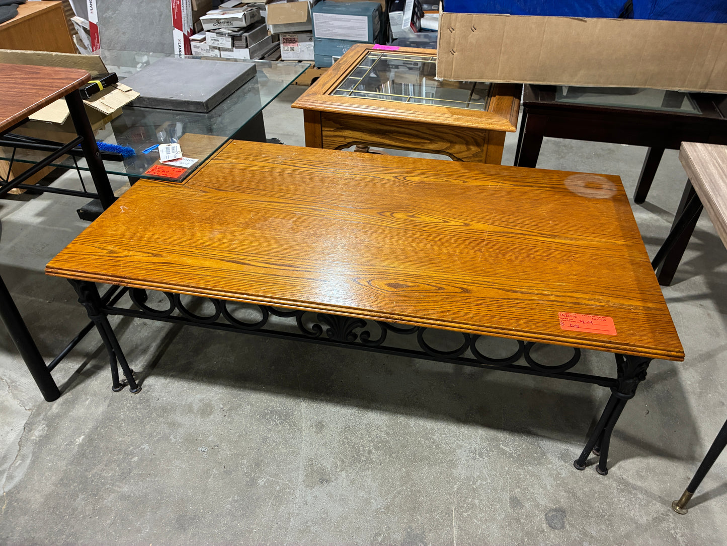 Wood Top Coffee Table with Metal Base