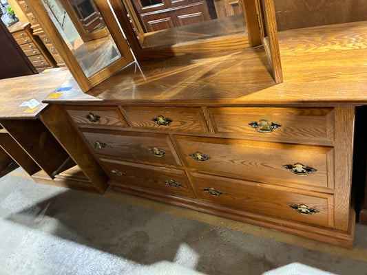 Oak Dresser with Tri-Fold Mirror