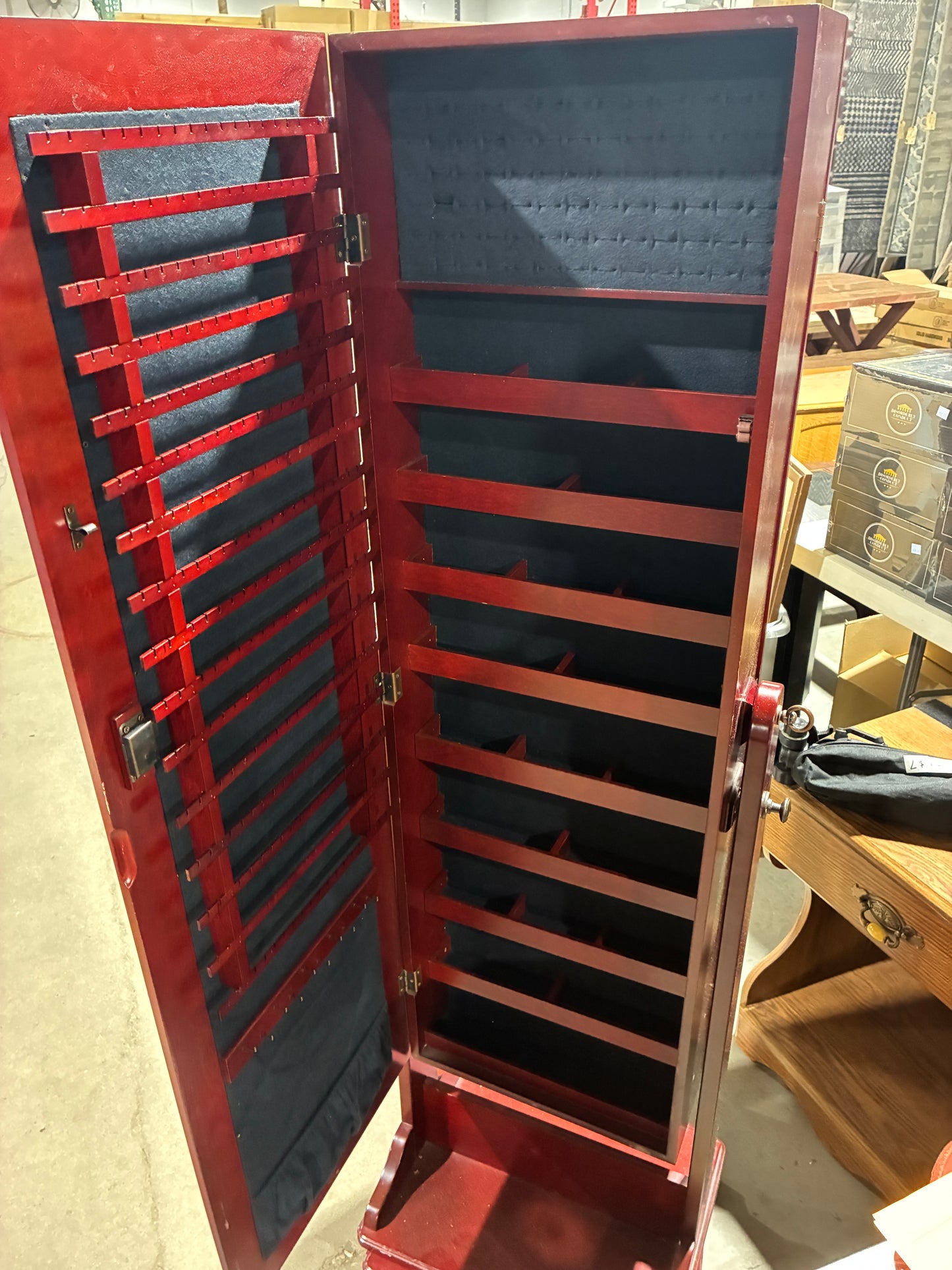 Locking Cherry Finish Jewelry Armoire with Mirror