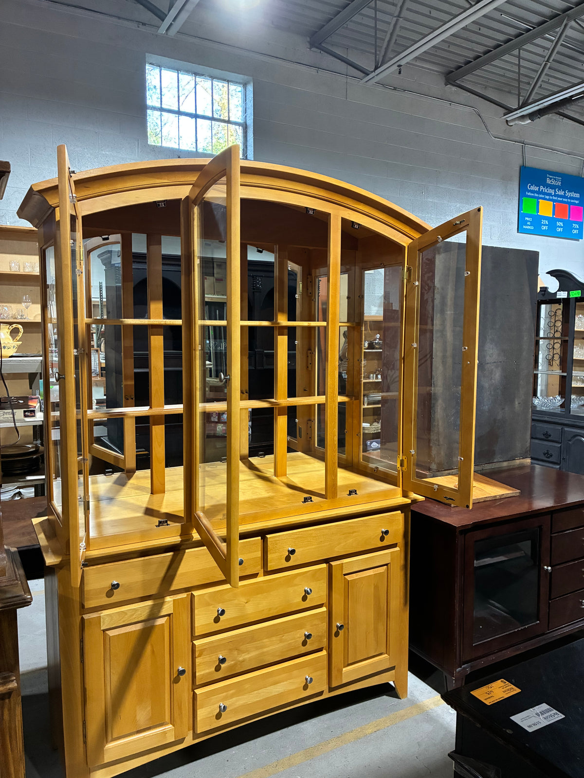 Light Wood China Cabinet & Display Hutch