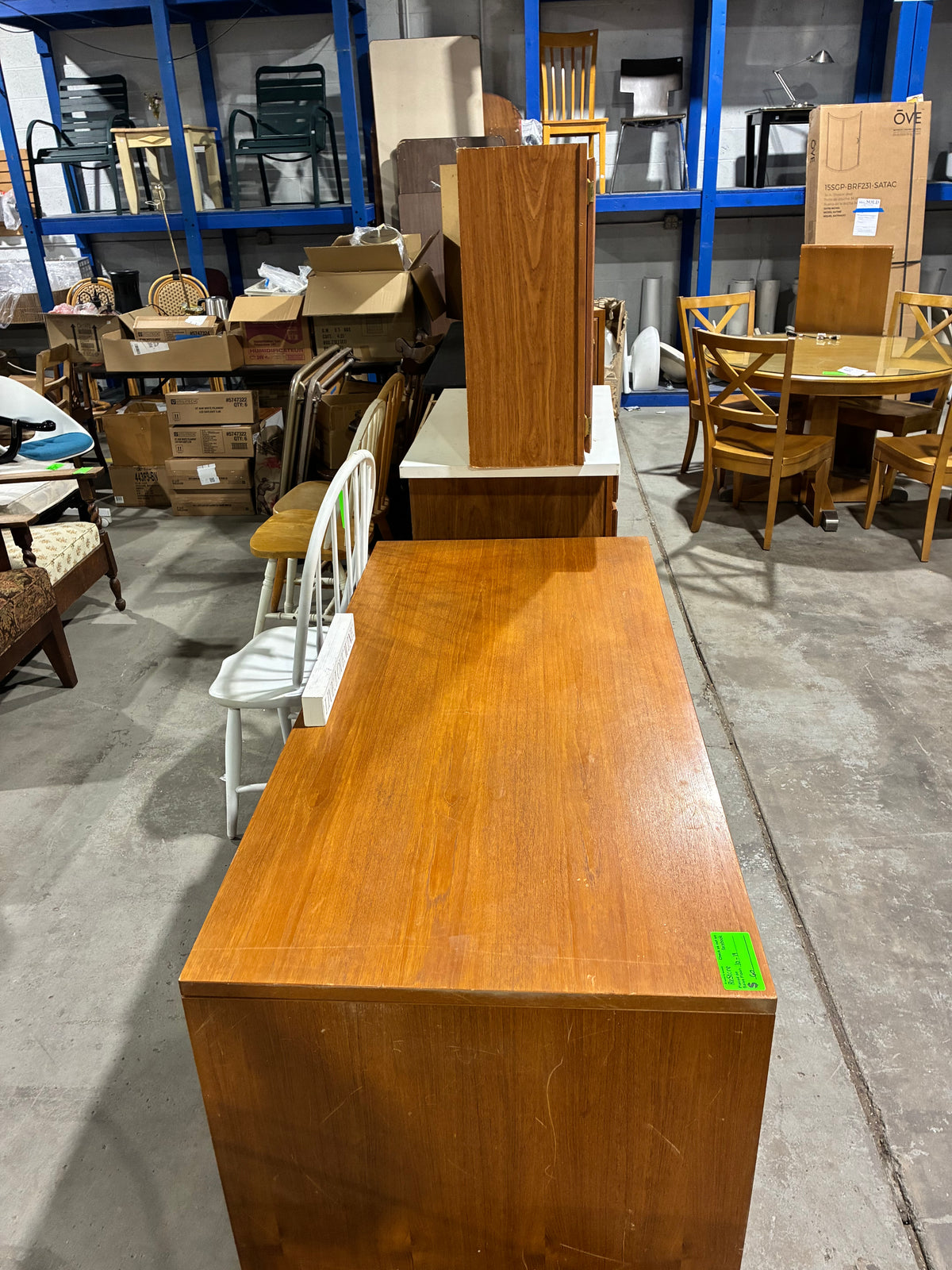 Vintage Wood Office Desk with Two Drawers and File Storage