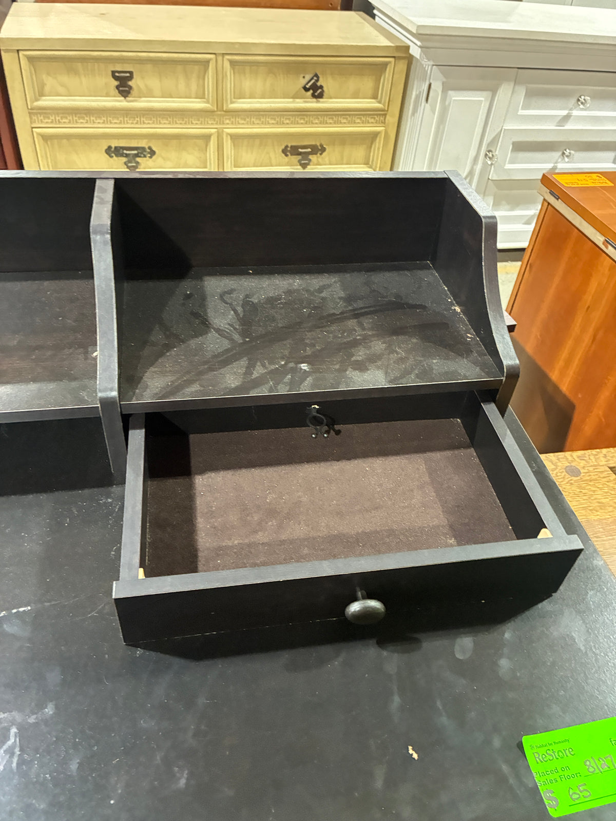 Black Home Office Desk with Organizer Hutch
