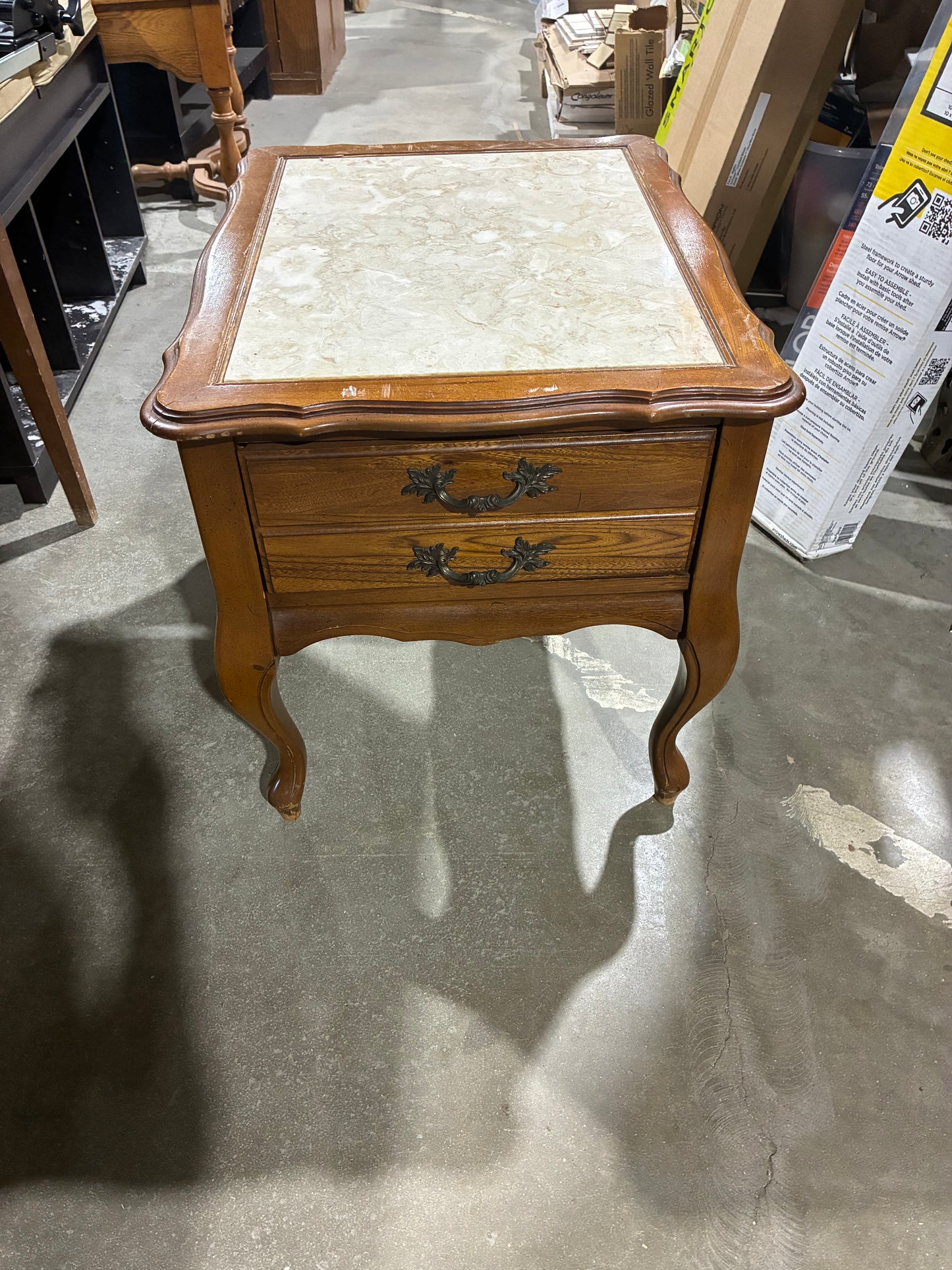 Traditional End Table with Faux Marble Top