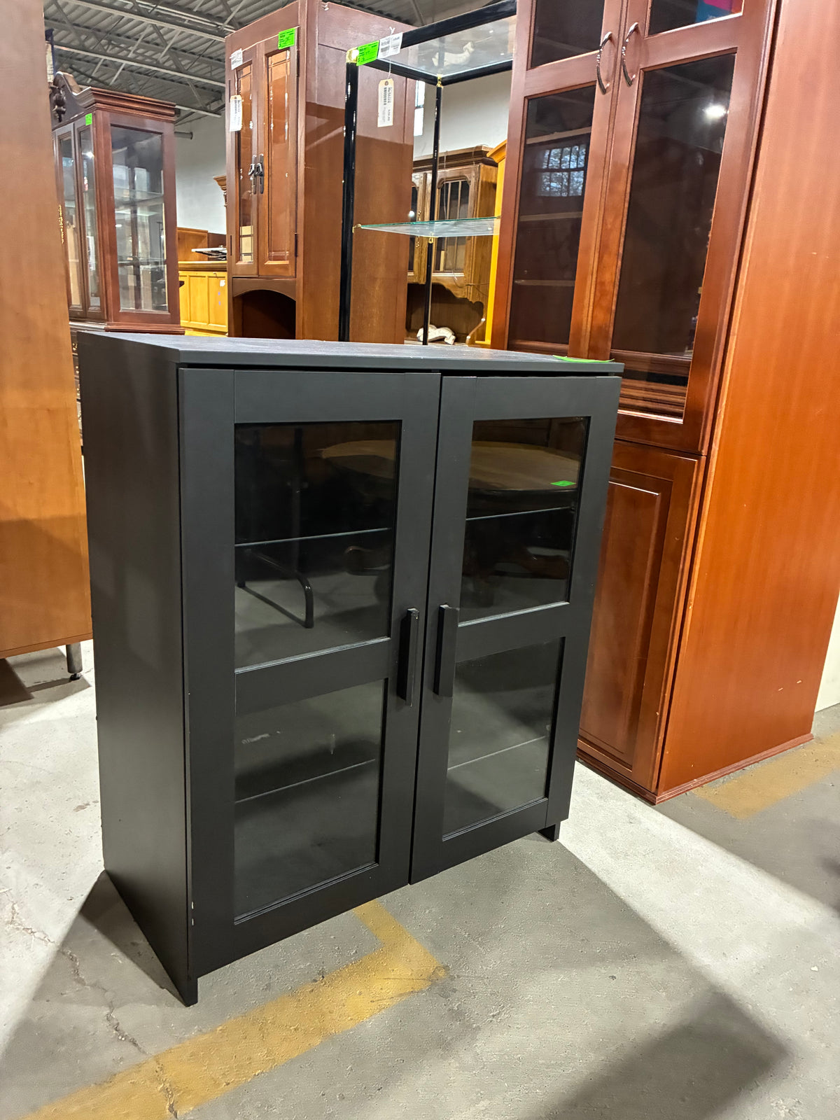 Modern Black Glass-Door Storage Cabinet