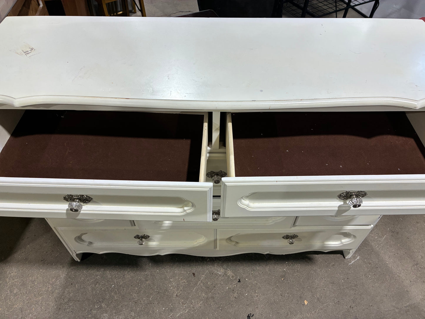 White Vintage Double Dresser with Matching Mirror