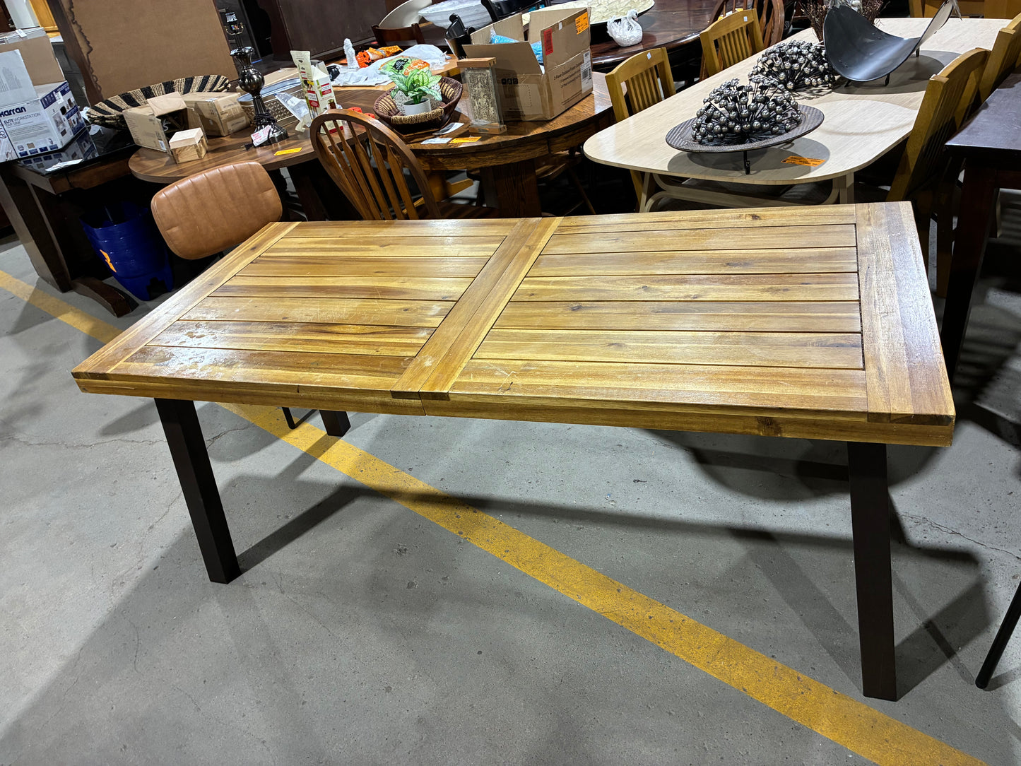 Acacia Wood Dining Table with Black Metal Base