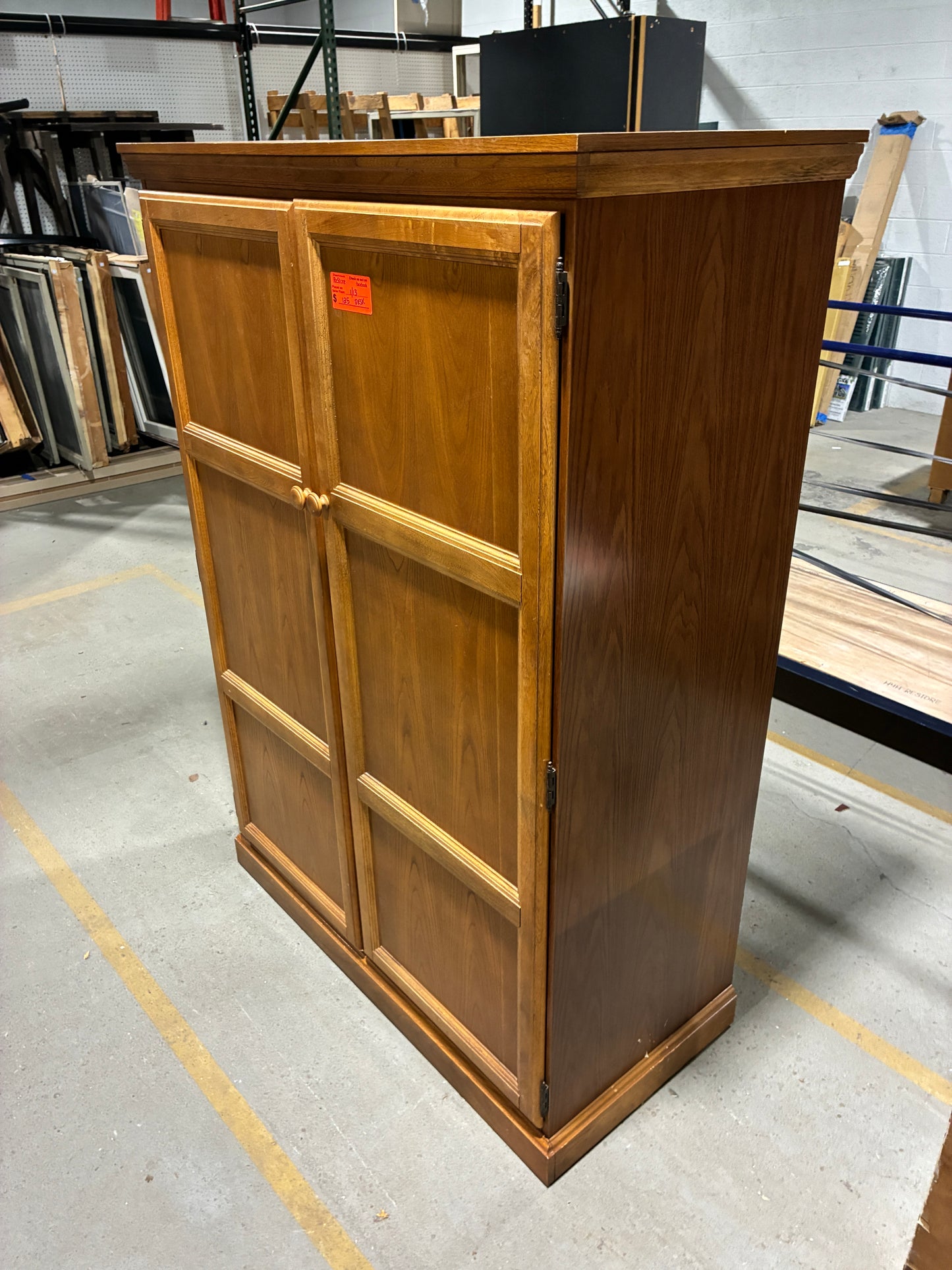 Wood Desk Armoire with Pull Out Work Surface