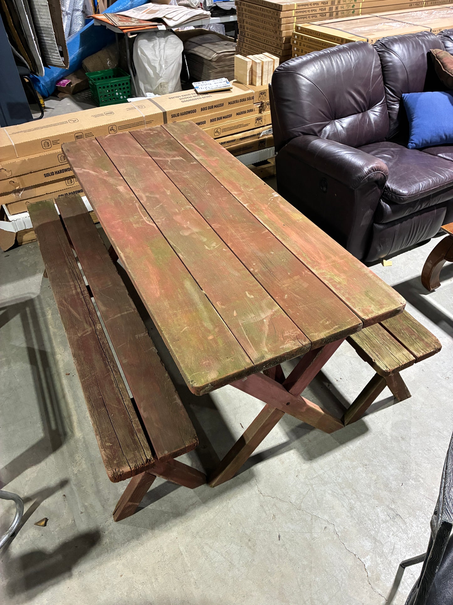 Rustic Wooden Picnic Table with Benches