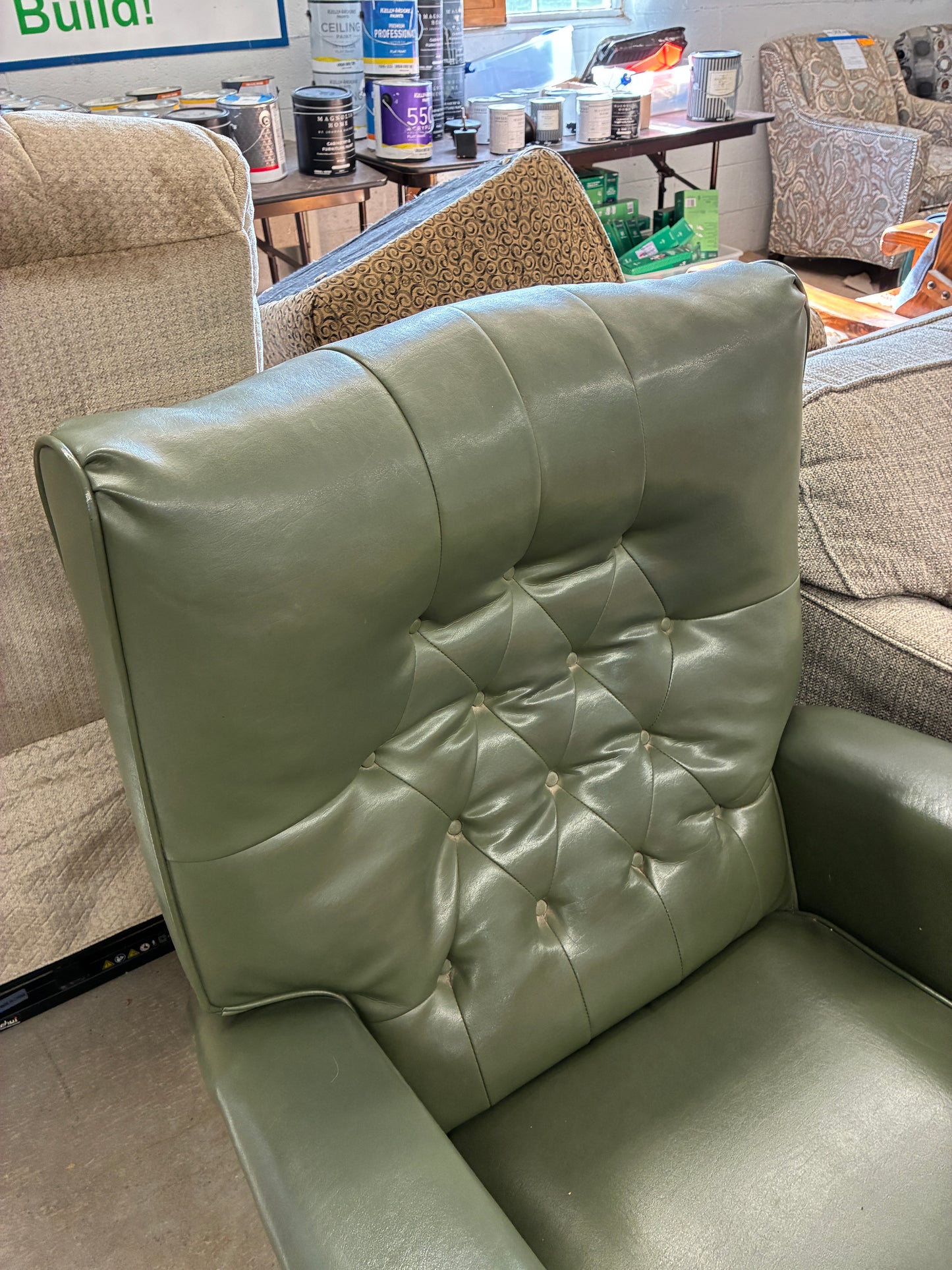 Vintage Green Faux Leather Recliner Chair