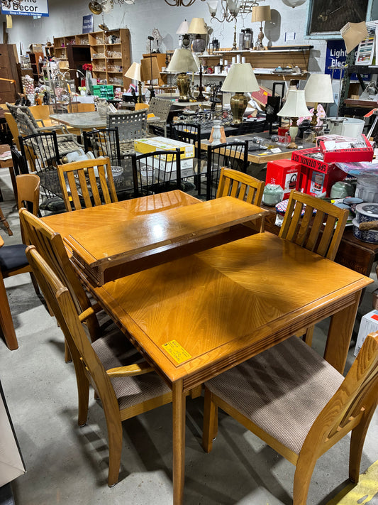 Oak Dining Table Set with 6 Chairs and Extension Leaf