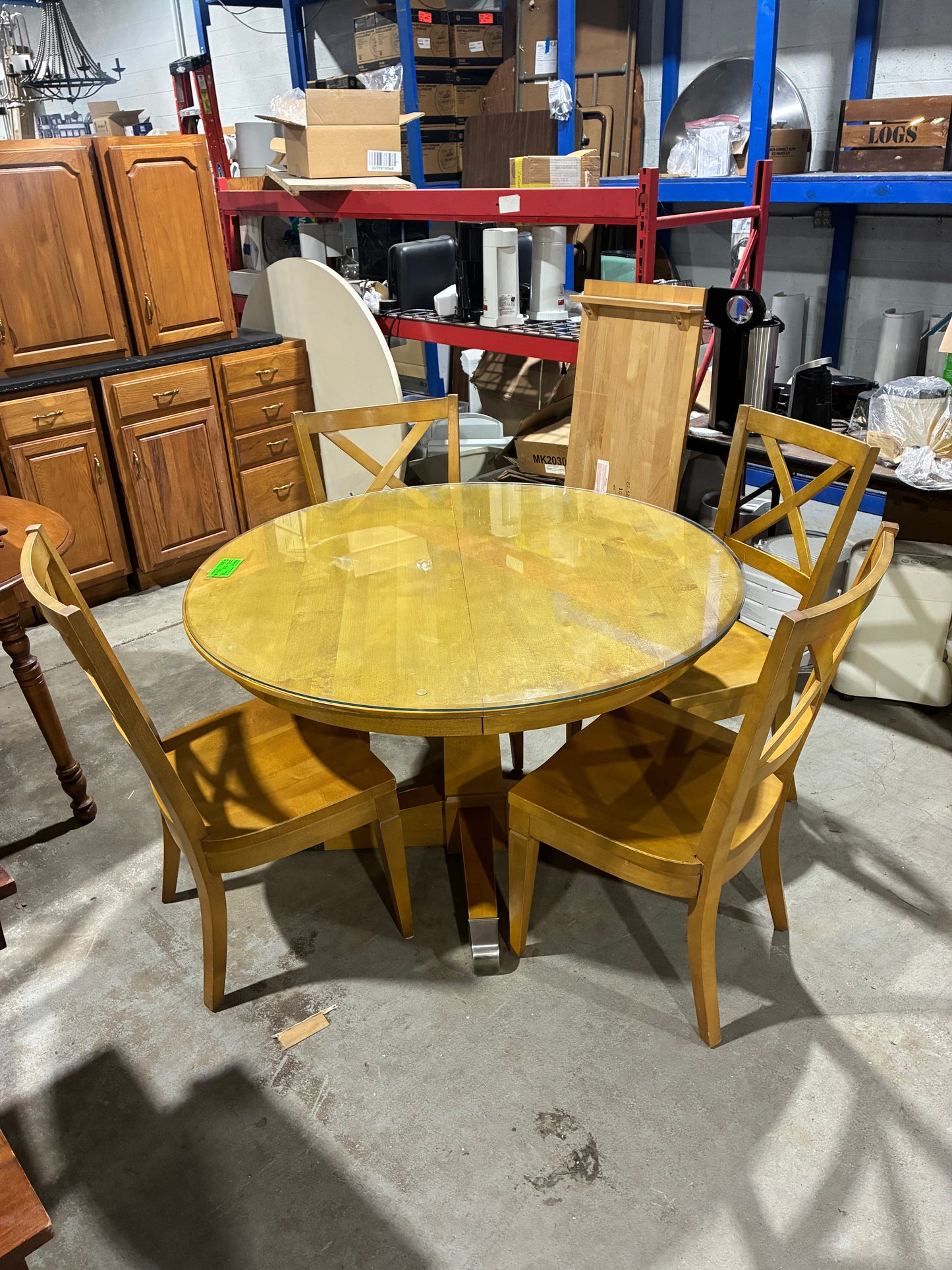 Ethan Allen Round Dining Table with Glass Top & 4 Chairs