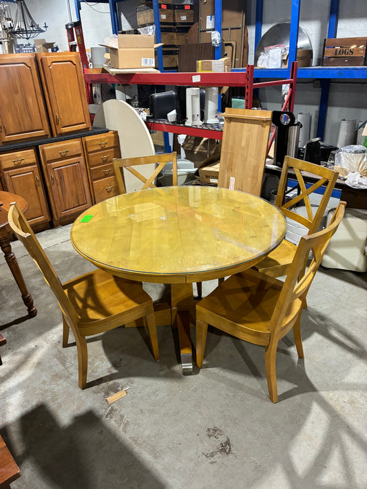Ethan Allen Round Dining Table with Glass Top & 4 Chairs
