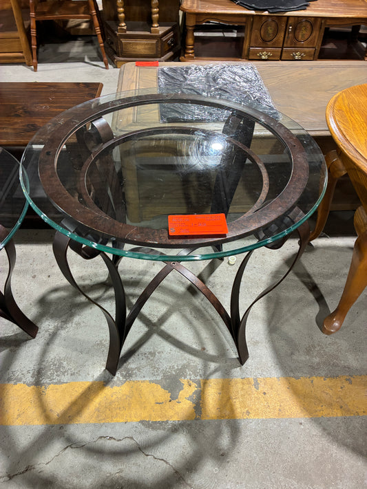 Round Glass Top Accent Table with Metal Base