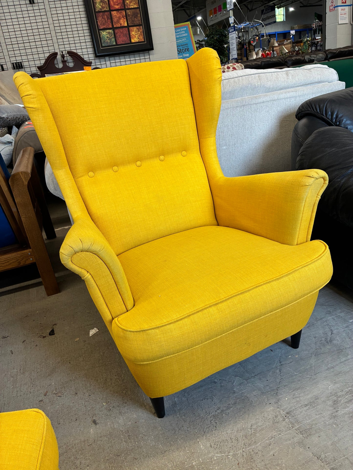 Bright Yellow Wingback Accent Chair with Ottoman
