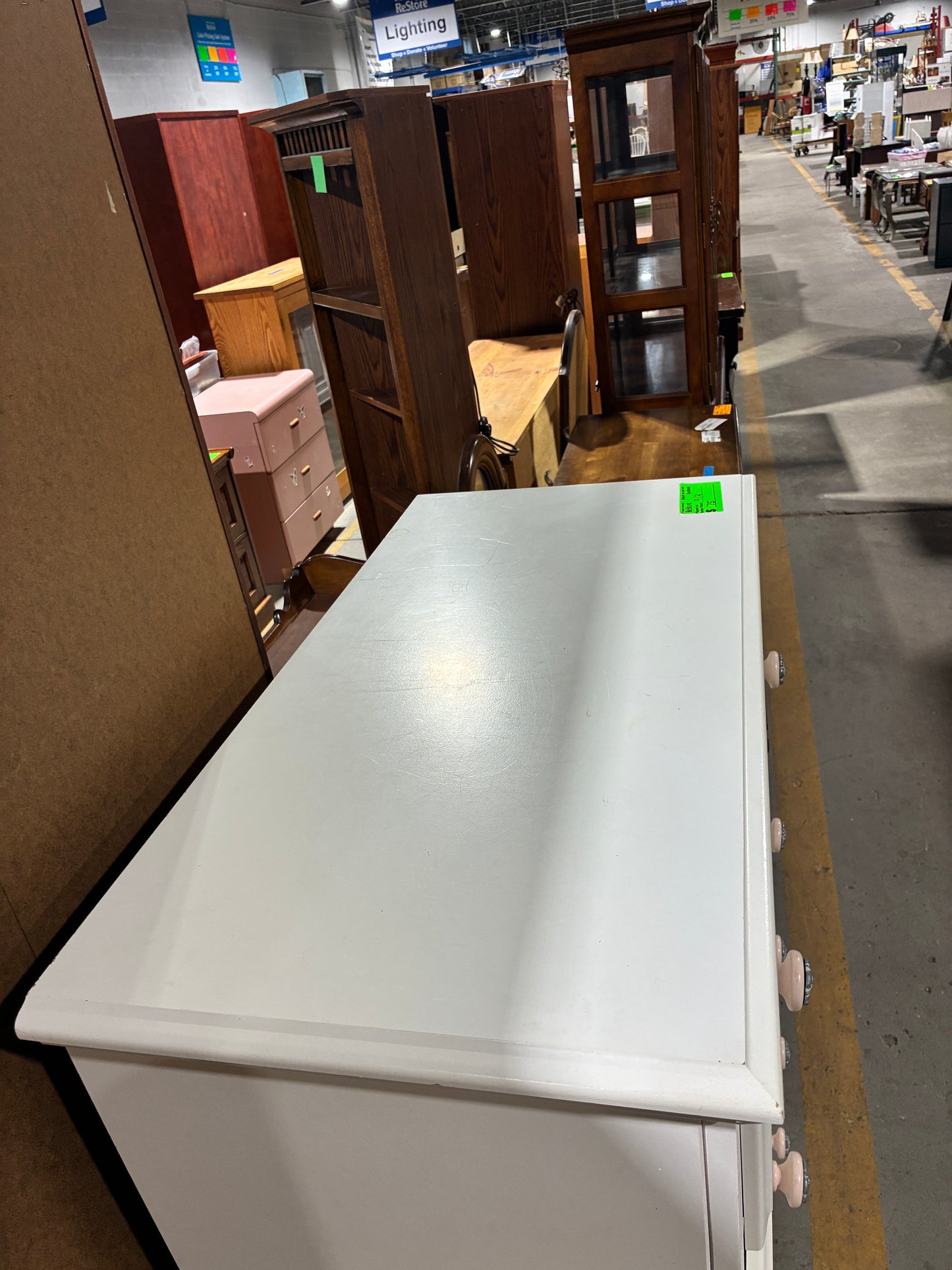 White Five-Drawer Tall Dresser with Decorative Knobs