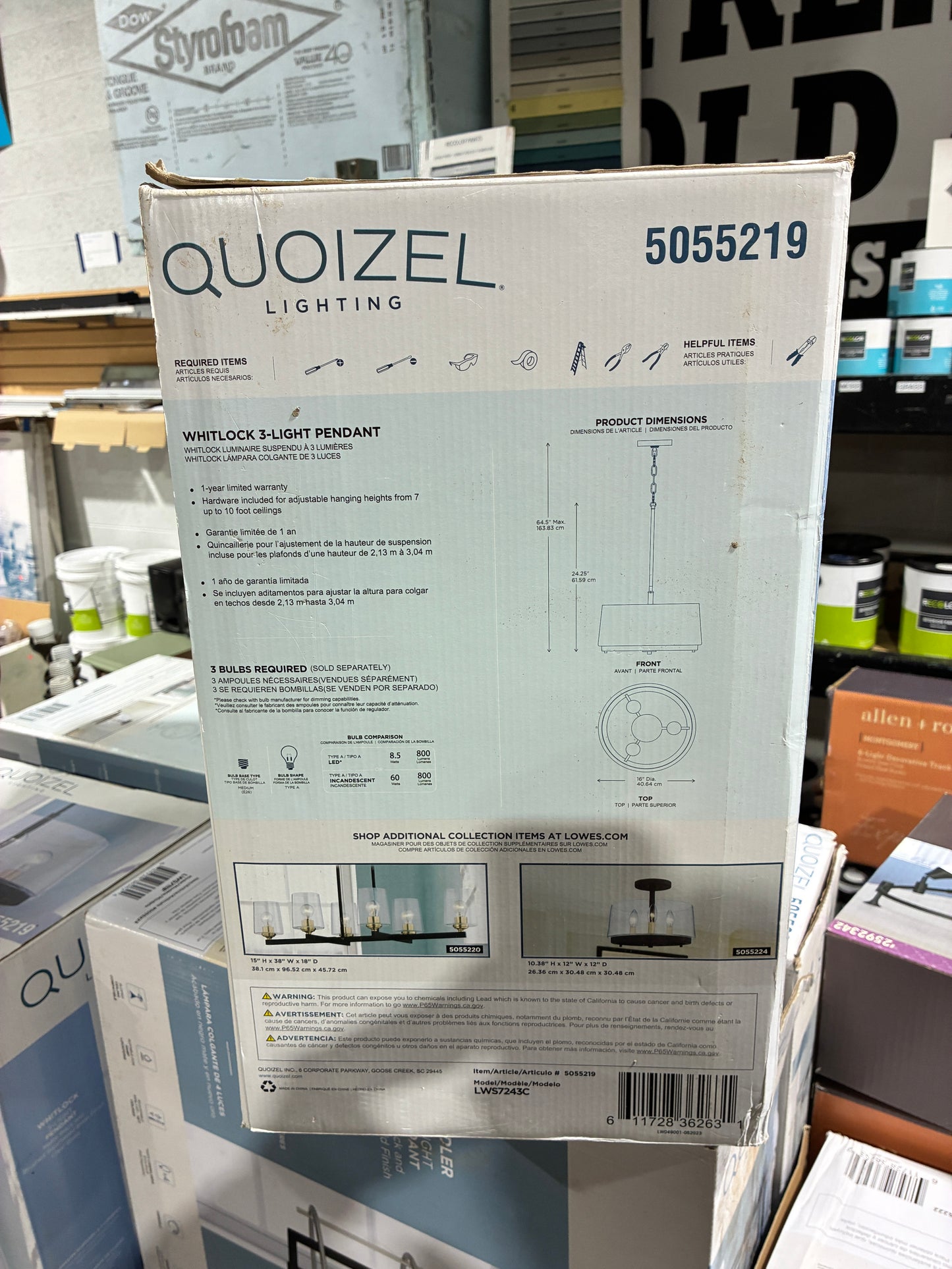 Quoizel Whitlock 3 Light Pendant