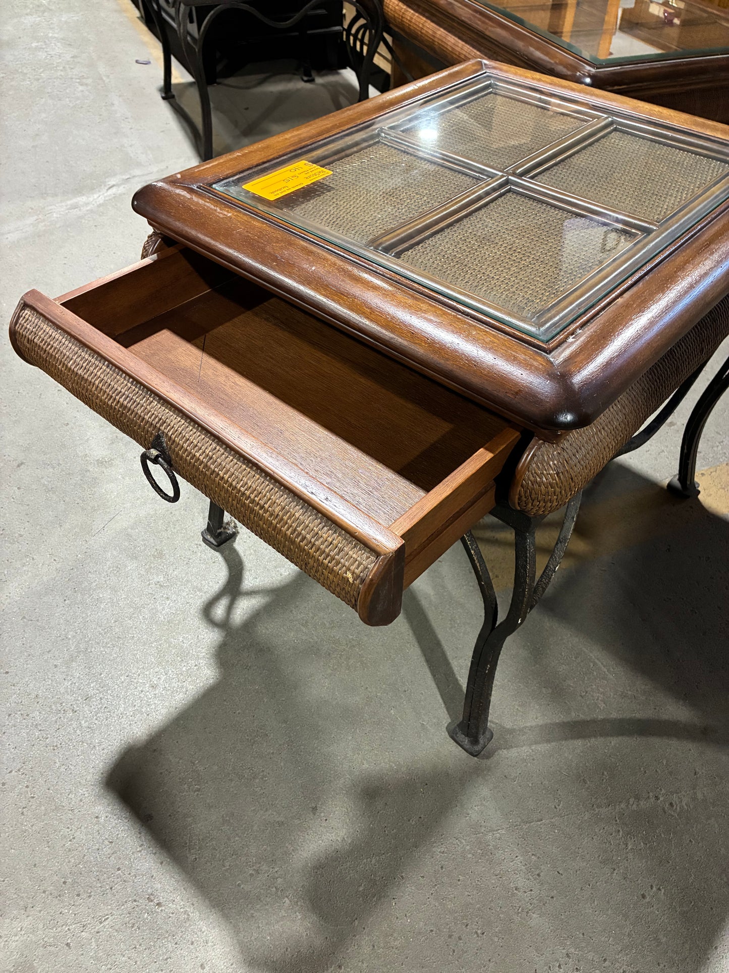 Tropical Rattan & Glass Top Accent Table with Storage Drawer #1