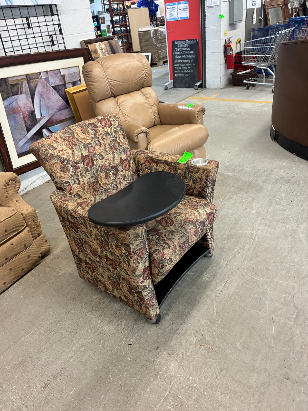 Floral Upholstered Mobility Chair with Tray and Cup Holder