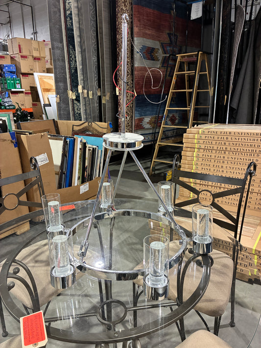 Heavy Modern Chrome 6 Light Chandelier with Glass Shades