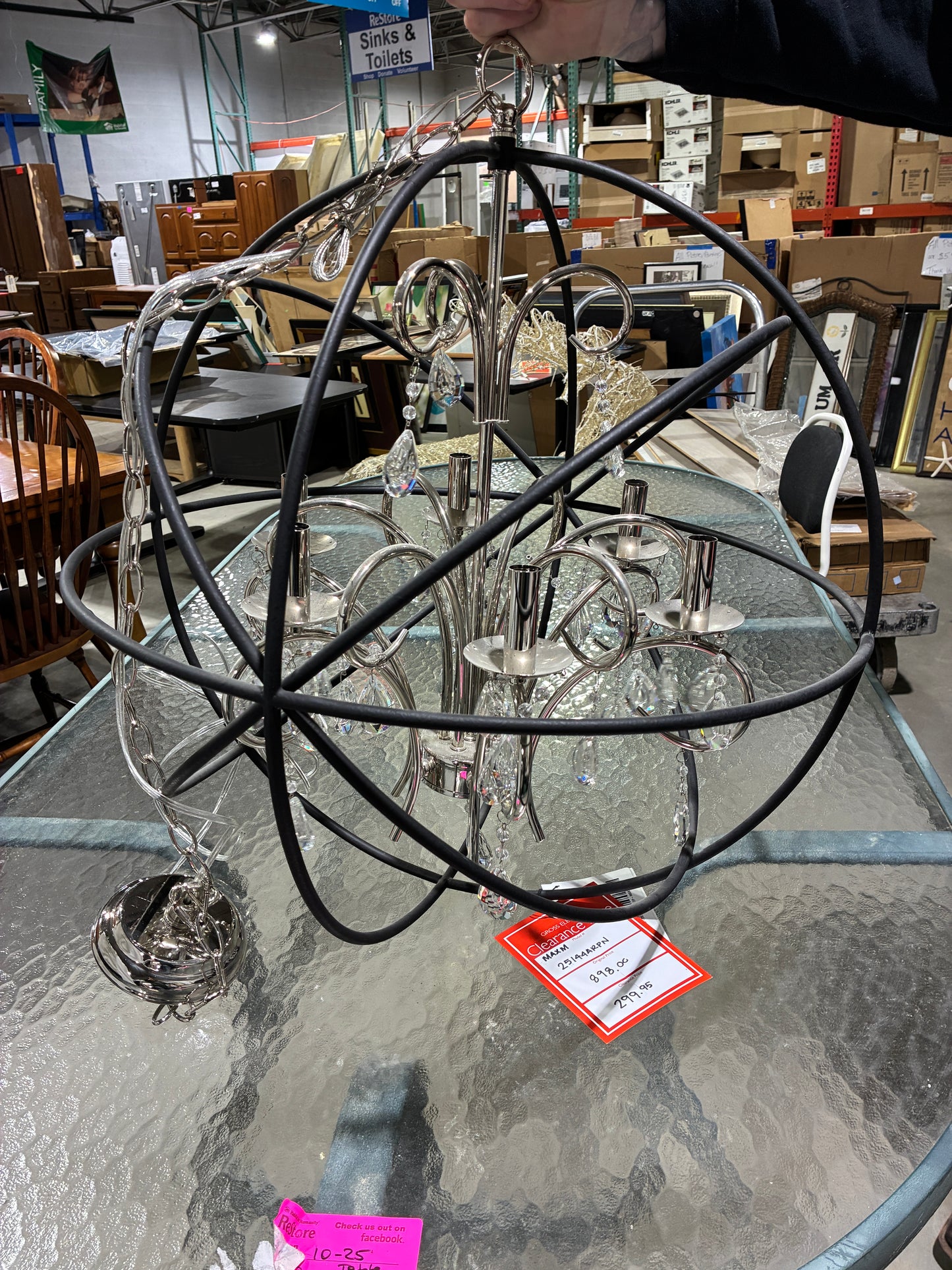 Anthracite and Polished Nickel Crystal Orb Chandelier (24” Diameter)