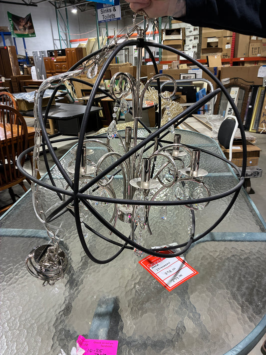 Anthracite and Polished Nickel Crystal Orb Chandelier (24” Diameter)