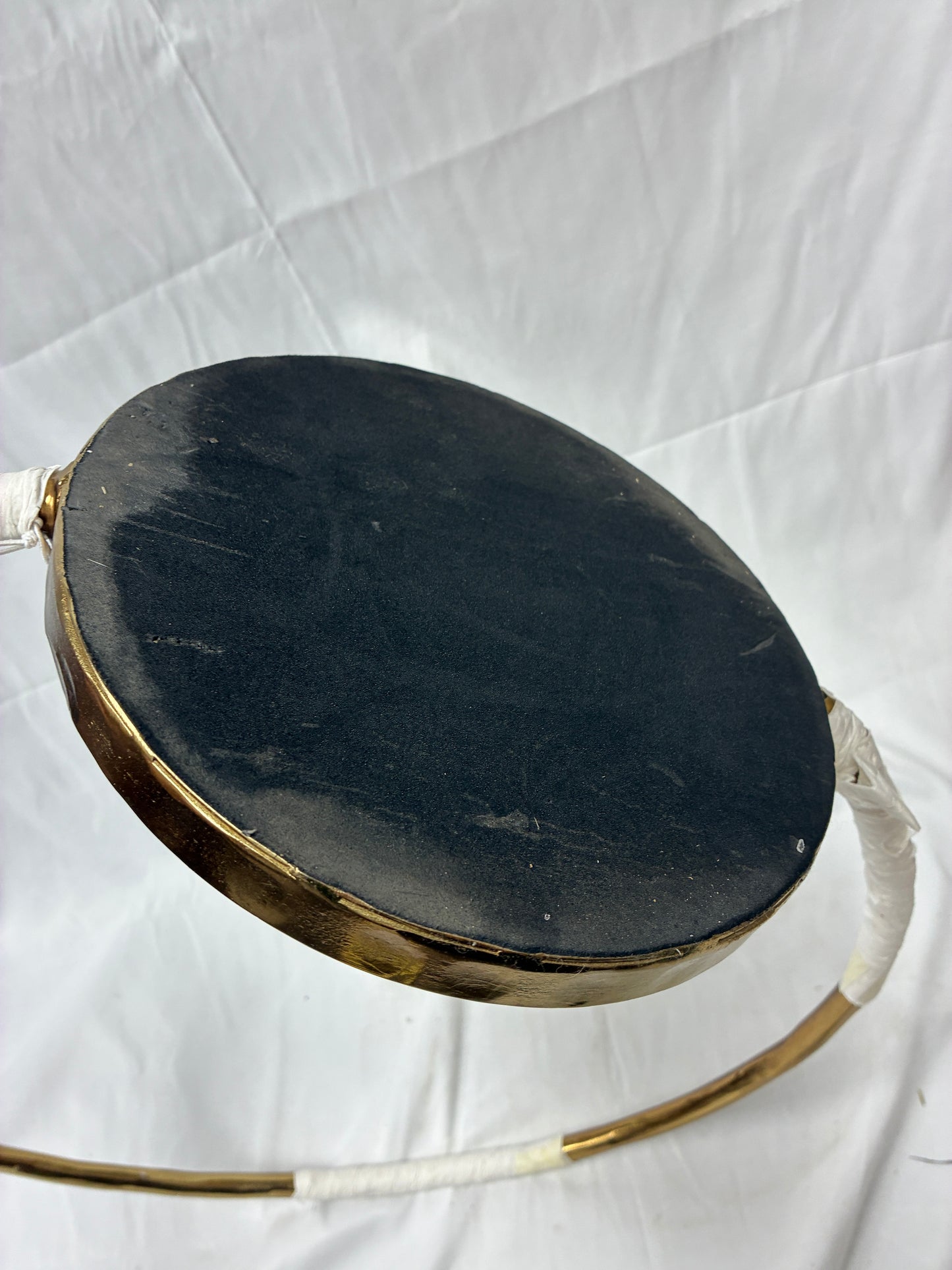 Arhaus Circle Hurricane Large Gold Metal Candle Holder with Tray Base